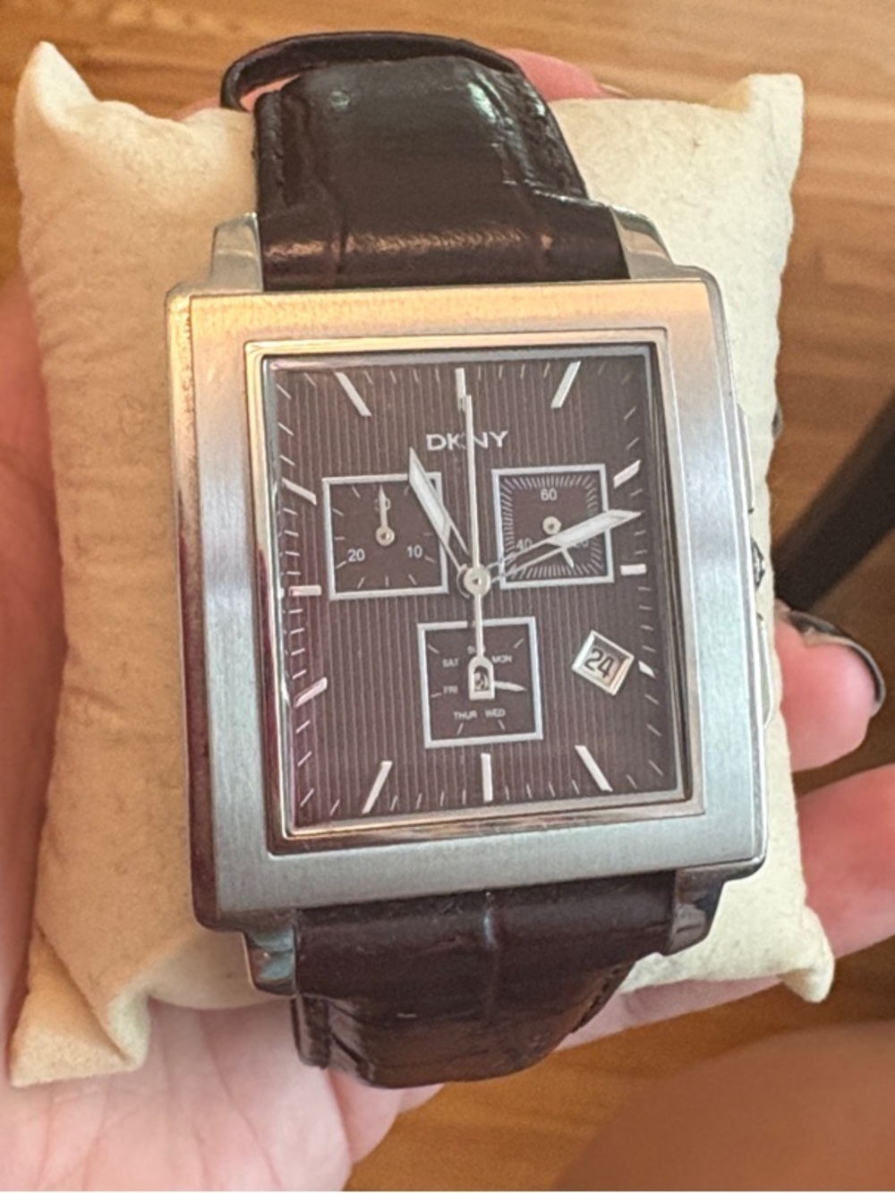 DKNY Men's Black-Brown Leather Strap Square Chronograph Watch